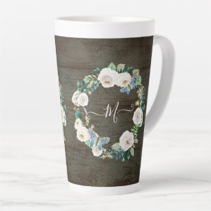 Monogramm Rustikales Floral-Schmetterling Watercol Milchtasse
