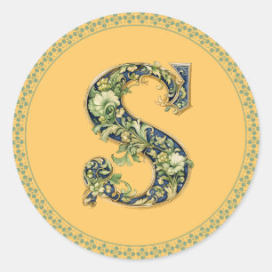 Monogramm S Blumendesign, A-1 generiert Runder Aufkleber
