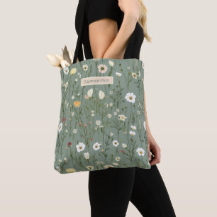Monogramm Sage Grün Gelb Weiße Wildblumen Boho