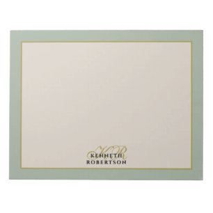 Monogramm Sagegrün Beige Gold Minimalist Herren Notizblock