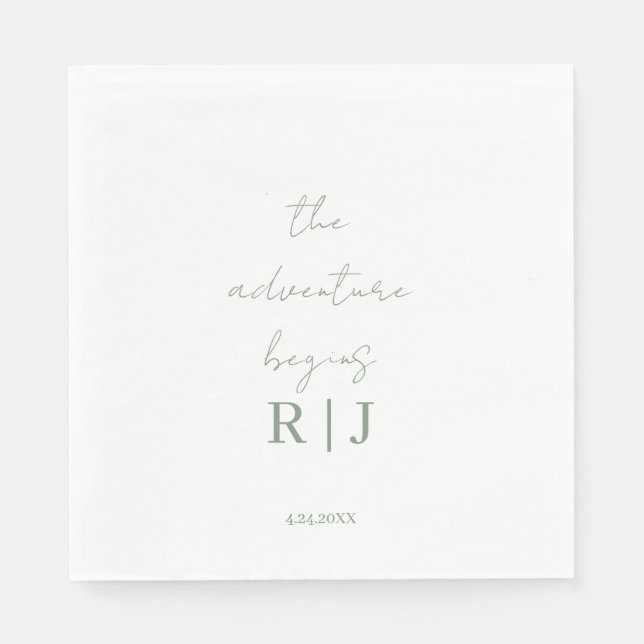 Monogramm Sagegrün-Zitat Schrift Minimal Hochzeit Serviette (Vorderseite)