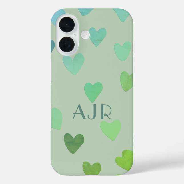 Monogramm Salbei-Grüne-Minze-Retro-Herz-Muster Case-Mate iPhone Hülle (Rückseite)
