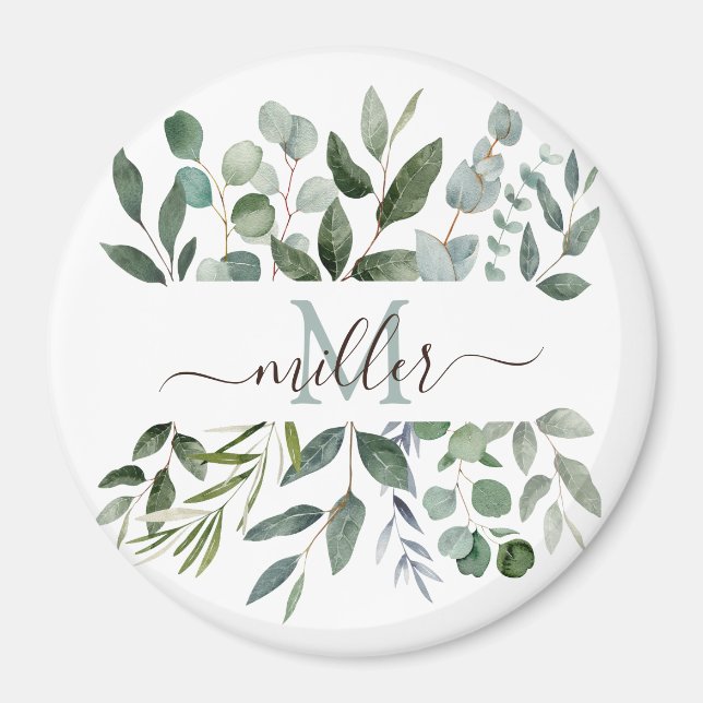 Monogramm Salbeigrün Eukalyptus Grünzeug Blätter   Magnet (Vorne)