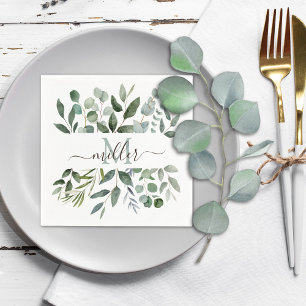 Monogramm Salbeigrün Eukalyptus Grünzeug Blätter   Serviette