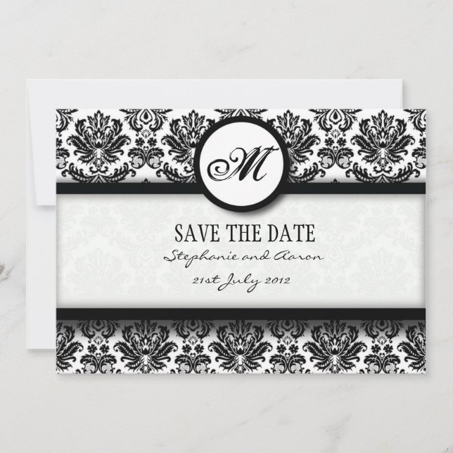 Monogramm-Save the Date-Karte für Schwarz und Weiß Save The Date (Vorderseite)