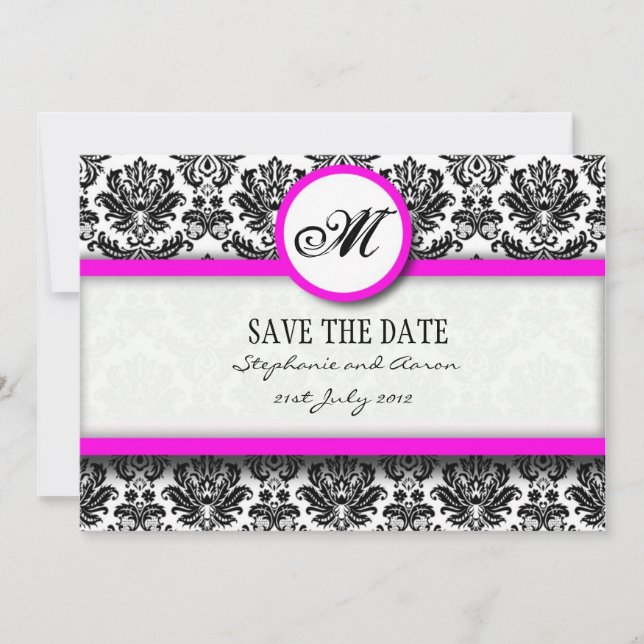 Monogramm-Save the Date-Karte mit Schwarz-Rosa-Dam Save The Date (Vorderseite)