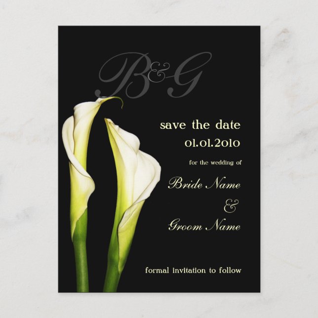 Monogramm Save the Date, Lilienkarten Ankündigungspostkarte (Vorderseite)
