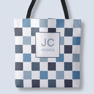 Monogramm-Schachbrett-Blau Moderne einfache Initia