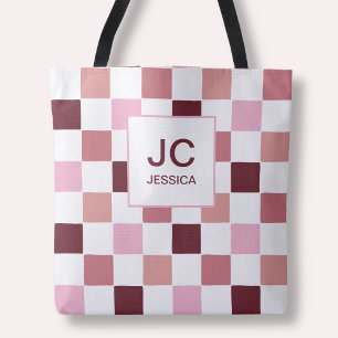 Monogramm-Schachbrett-Rosa-Rot-Modern-Einfache Ini