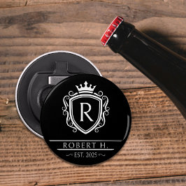 Monogramm Schild Kronen Dekor Schwarz Flaschenöffner