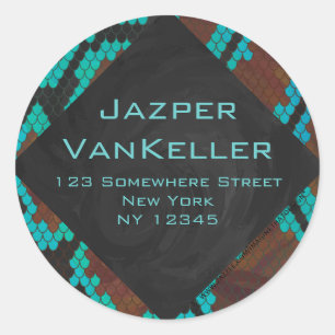 Monogramm Schlange braun und Aquamarin drucken Runder Aufkleber