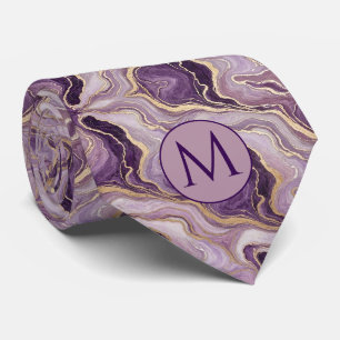 Monogramm Schlipseidentie Lila + Goldmarmor Krawatte