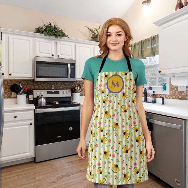 Monogramm-Schmalzblume-Schmetterling-All-Over-Prin Schürze (Monogram Coneflower Butterfly All-Over Print Apron)