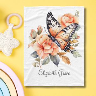 Monogramm-Schmetterling-Babymädchen-Baby mit Pfirs Fleecedecke