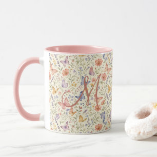 Monogramm Schmetterlinge Aquarell Blumen Geschenk Tasse