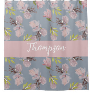 Monogramm schmückende Farben blumenblau und rosa Duschvorhang