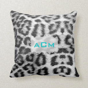 Monogramm-Schnee-Leopard Kissen