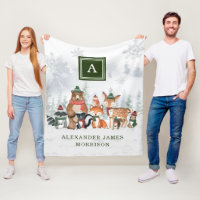 Monogramm schneebedeckter Winterwaldtiere