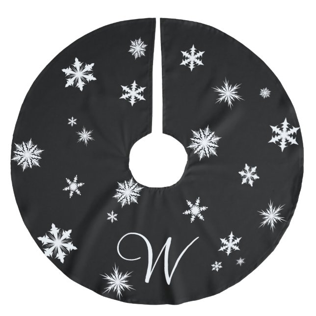 Monogramm-Schneeflocken-Baumschürze Polyester Weihnachtsbaumdecke (Vorderseite)