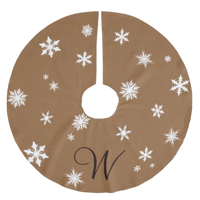 Monogramm-Schneeflocken-Baumskirt Polyester Weihnachtsbaumdecke (Vorderseite)