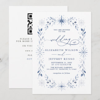 Monogramm-Schneeflocken Blau Winter QR-Code Hochze Einladung
