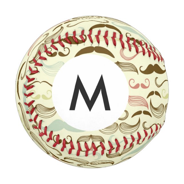 Monogramm-Schnurrbart-Muster, Retro-Stil 4 Baseball (Vorderseite Links)