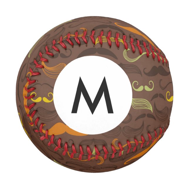Monogramm-Schnurrbart-Muster, Retro-Stil 5 Baseball (Vorderseite Links)