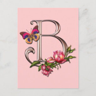 MONOGRAMM SCHREIBEN B MIT ROSE UND SCHALTFLÄCHE POSTKARTE