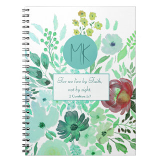 Monogramm-Schrift Aqua-Grün-Aquarell-Blumenmuster  Notizblock