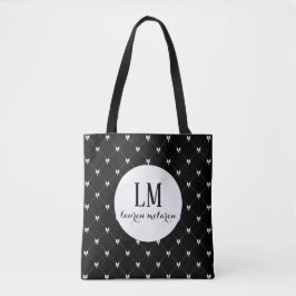 Monogramm-Schrift-Bogen-Tasche – Schwarz & Weiß