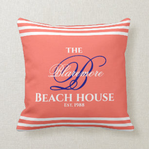 Monogramm-Schrift für die Korallenfamilie Navy er Kissen