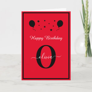 Monogramm Schrift Happy Birthday Rot Schwarz Weiß Karte