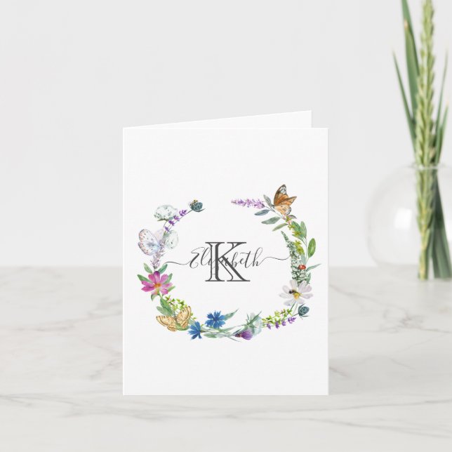 Monogramm Schrift Kalligrafie Schmetterlinge Blume (Vorderseite)