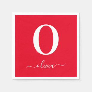 Monogramm Schrift Name Personalisiert Rot und Weiß Serviette