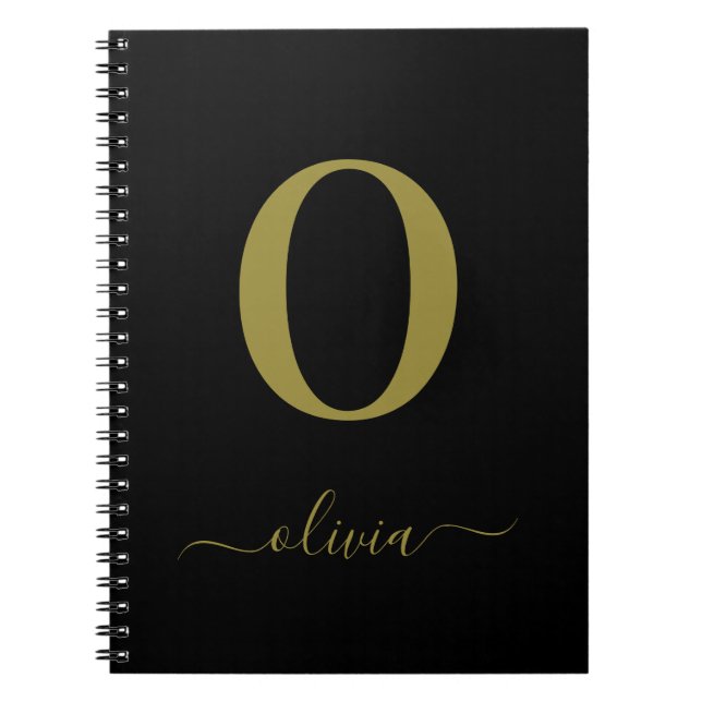 Monogramm Schrift Name Personalisiert Schwarz und  Notizblock (Vorderseite)
