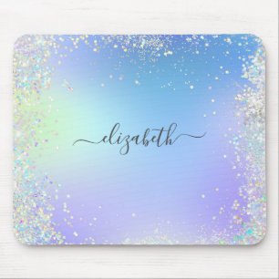 Monogramm Schrift Regenbogen Glitter Blau Lila Mousepad