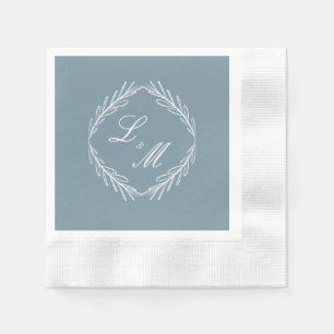 Monogramm Schrift Zweig Dusty Blue Hochzeit Serviette