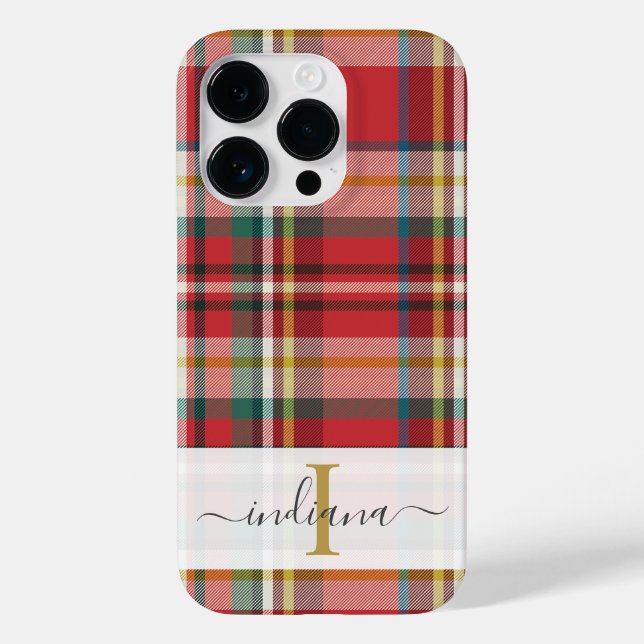 Monogramm Schriftname Karomuster Rot Rustikal  Case-Mate iPhone Hülle (Rückseite)