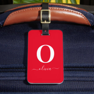 Monogramm-Schriftname Personalisiert Rot Und Weiß Gepäckanhänger