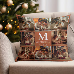 Monogramm-Schriftzug Multi-Foto-Familien-Geschenk Kissen