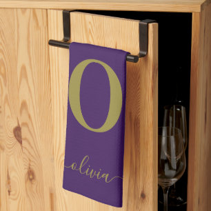 Monogramm Schriftzug Name Personalisiert Lila und  Geschirrtuch