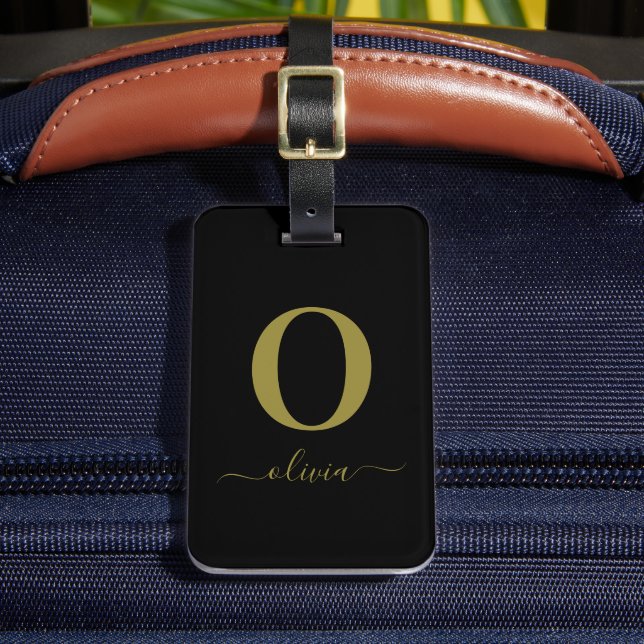 Monogramm Schriftzug Name Personalisiert Schwarz u Gepäckanhänger (Vorderseite Insitu 2)