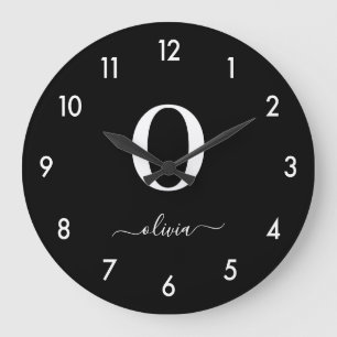 Monogramm Schriftzug Name Personalisiert Schwarz u Große Wanduhr