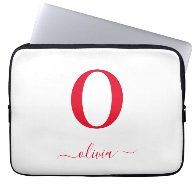 Monogramm Schriftzug Name Personalisiert Weiß und  Laptopschutzhülle (Vorderseite)