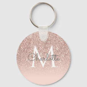 Monogramm-Schriftzug Roségold Glitter Rosa Schlüsselanhänger