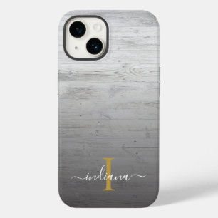 Monogramm Schriftzug Rustikal Gedruckt Grau Holz Case-Mate iPhone 14 Hülle