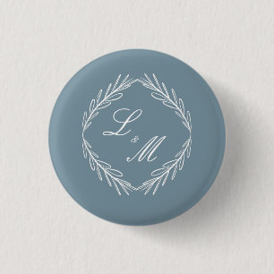 Monogramm-Schriftzweig Dusty Blue Hochzeit Button