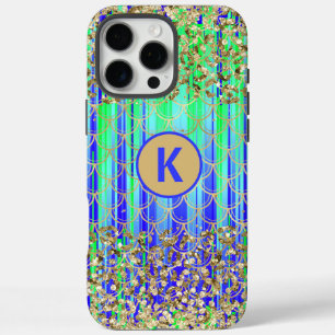 Monogramm-Schuppen der Meerjungfrau Grün Blau Gold iPhone 16 Pro Max Hülle