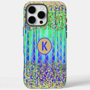 Monogramm-Schuppen der Meerjungfrau Grün Blau Gold iPhone 16 Pro Max Hülle