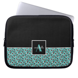 Monogramm Schwarz & Aqua Leopard Tierdruck Laptopschutzhülle